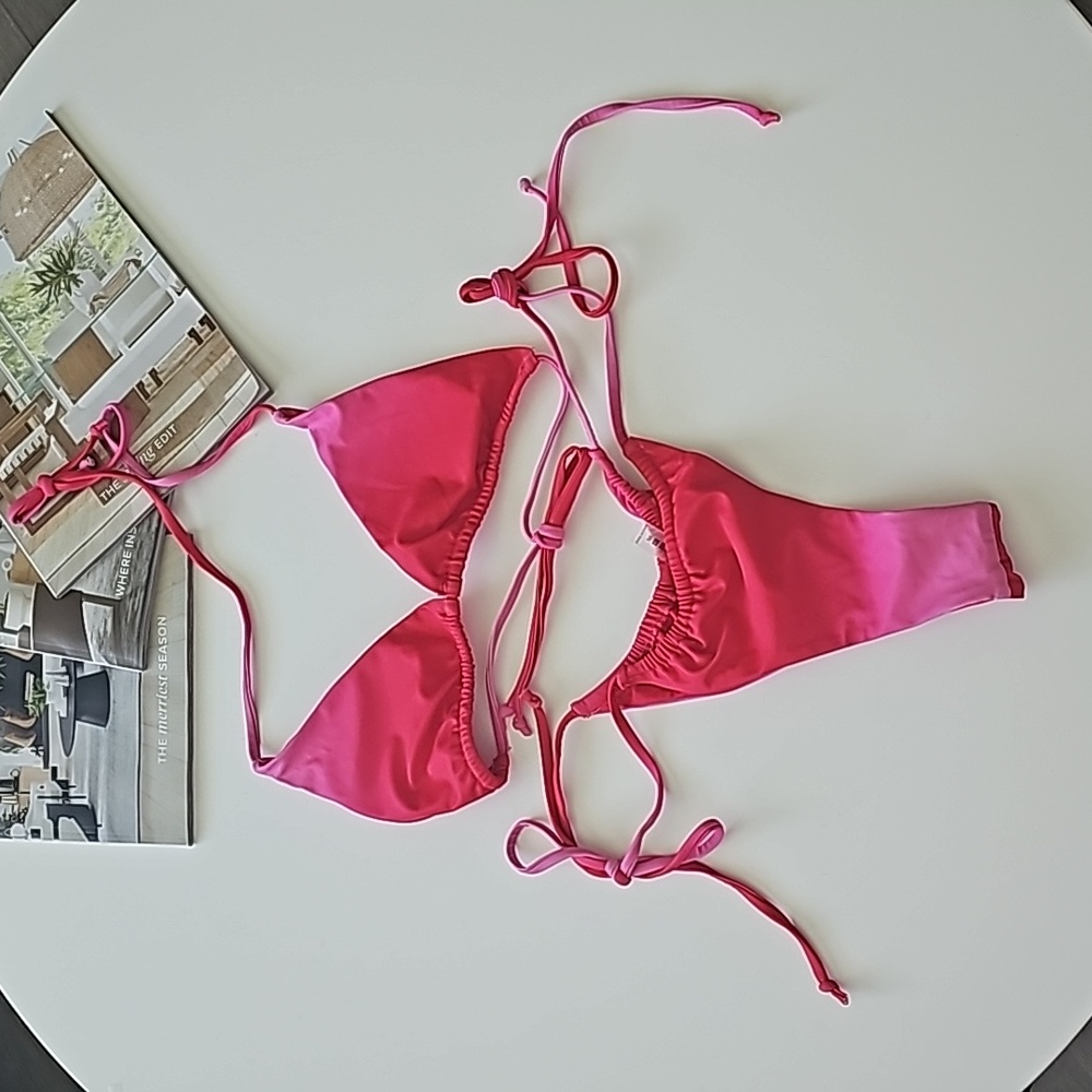NWOT Red & Pink Ombre String Bikini Triangle Top & Scrunch Bottom Size Medium